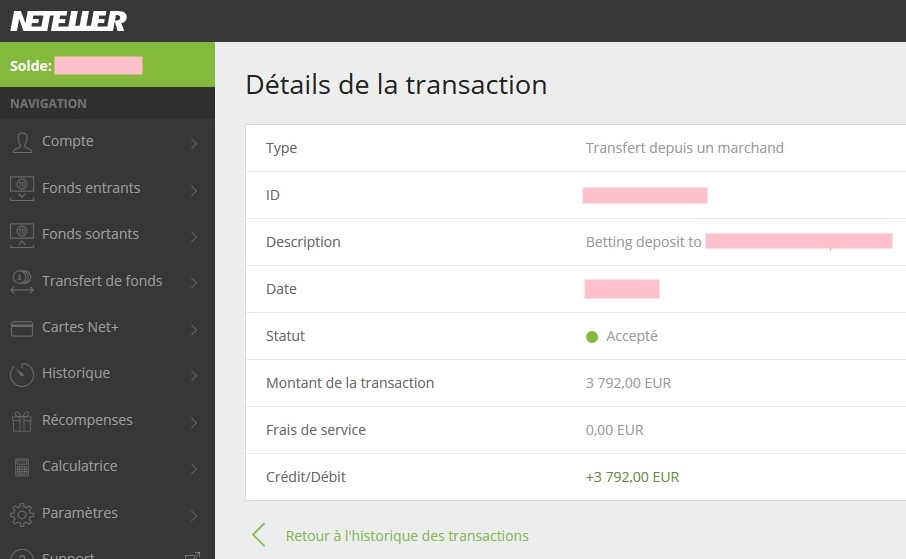 historique des transactions en retour